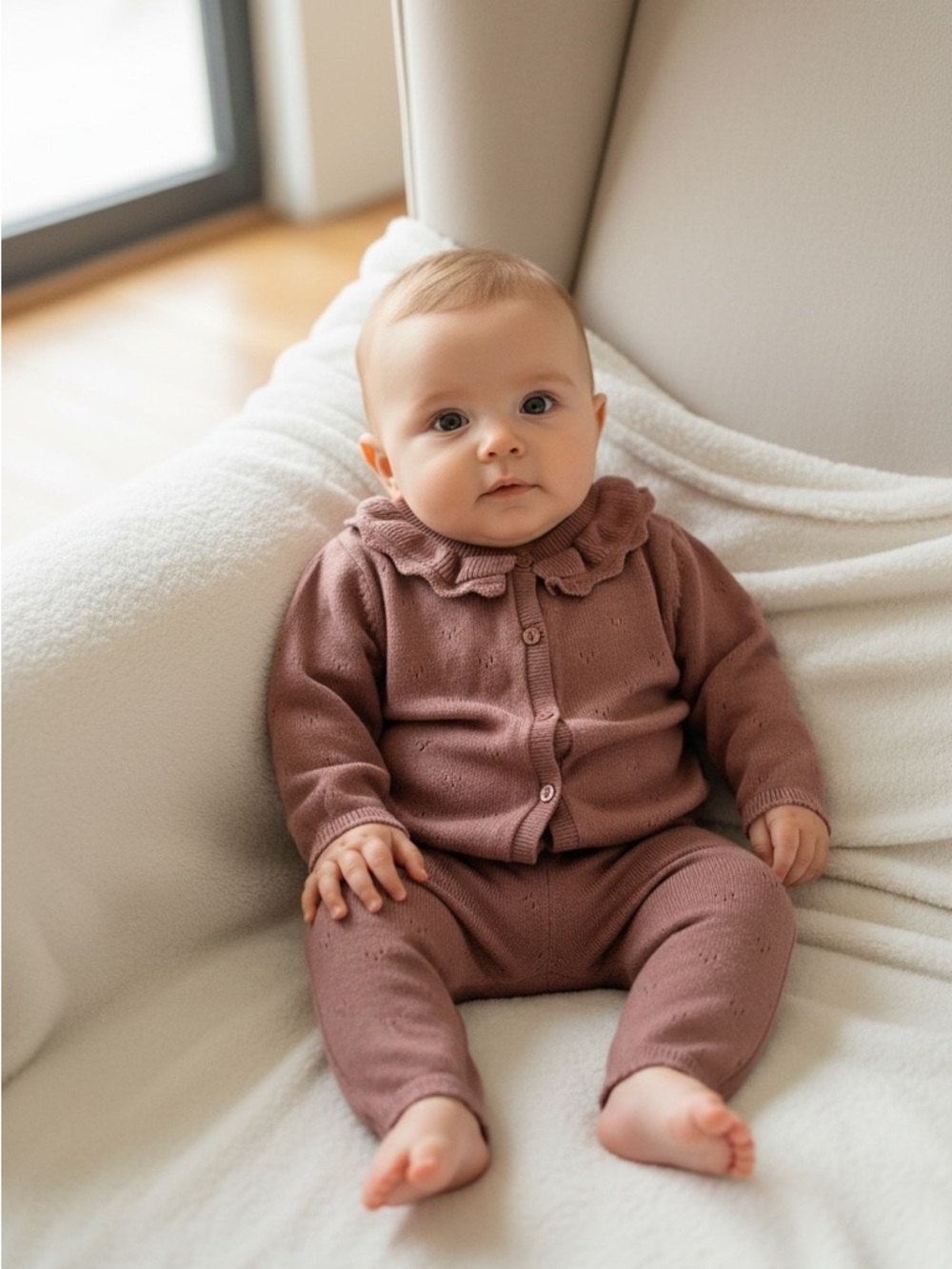 H&M Dusty Rose Knit Baby matching set with Ruffle Collar